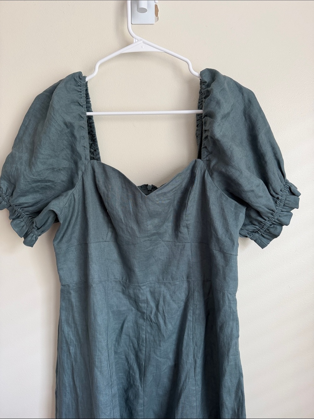 Boden Slate Blue Green Puff-Sleeve Linen Maxi Dress NWT size 8 - Picture 6 of 12